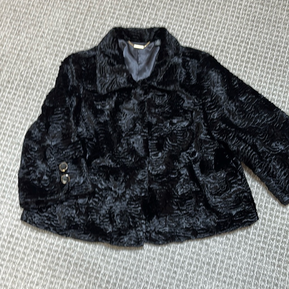 NWOT Chico’s Ladies Black Faux Fur Jacket. 
Black Label